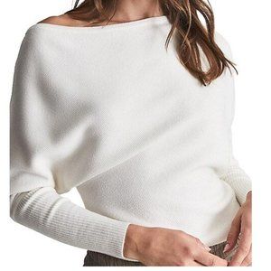 REISS Waffle Drape Knit Off Shoulder Top
